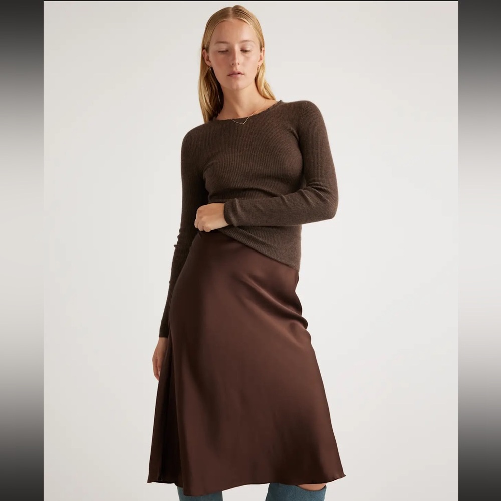 Quince Women's Washable Brown Silk Pencil Skirt XS NWT!